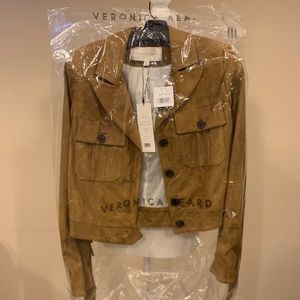 Veronica beard tan leather fringe jacket size medium new with tags